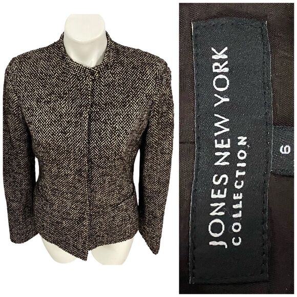 Jones New York Blazer Womens 6 Brown Tweed Jacket Professional Work Office - Picture 1 of 16